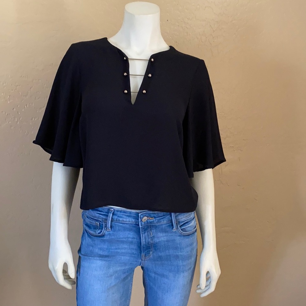 Black Crop Top with Flutter Sleeves